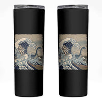 Funny Bigfoot Water Skiing Behind Nessie Skinny Tumbler Ukiyoe Inspired Wave Art