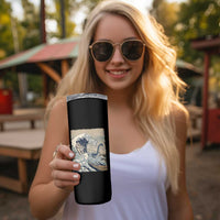 Funny Bigfoot Water Skiing Behind Nessie Skinny Tumbler Ukiyoe Inspired Wave Art