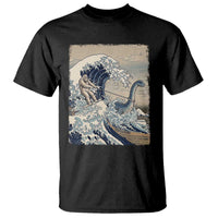 Funny Bigfoot Water Skiing Behind Nessie T Shirt Ukiyoe Inspired Wave Art