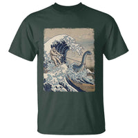 Funny Bigfoot Water Skiing Behind Nessie T Shirt Ukiyoe Inspired Wave Art