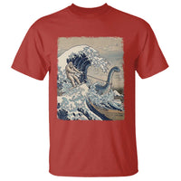 Funny Bigfoot Water Skiing Behind Nessie T Shirt Ukiyoe Inspired Wave Art