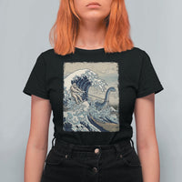 Funny Bigfoot Water Skiing Behind Nessie T Shirt For Women Ukiyoe Inspired Wave Art