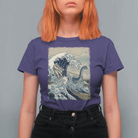 Funny Bigfoot Water Skiing Behind Nessie T Shirt For Women Ukiyoe Inspired Wave Art