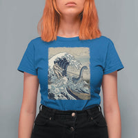 Funny Bigfoot Water Skiing Behind Nessie T Shirt For Women Ukiyoe Inspired Wave Art