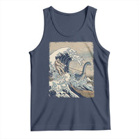 Funny Bigfoot Water Skiing Behind Nessie Tank Top Ukiyoe Inspired Wave Art