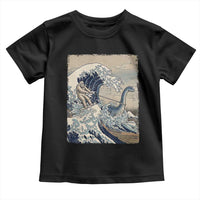 Funny Bigfoot Water Skiing Behind Nessie Toddler T Shirt Ukiyoe Inspired Wave Art