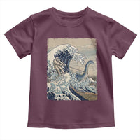 Funny Bigfoot Water Skiing Behind Nessie Toddler T Shirt Ukiyoe Inspired Wave Art