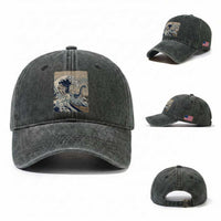 Funny Bigfoot Water Skiing Behind Nessie Washed Cotton Baseball Cap Ukiyoe Inspired Wave Art