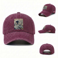 Funny Bigfoot Water Skiing Behind Nessie Washed Cotton Baseball Cap Ukiyoe Inspired Wave Art