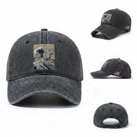 Funny Bigfoot Water Skiing Behind Nessie Washed Cotton Baseball Cap Ukiyoe Inspired Wave Art