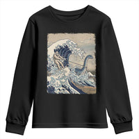 Funny Bigfoot Water Skiing Behind Nessie Youth Sweatshirt Ukiyoe Inspired Wave Art