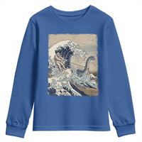 Funny Bigfoot Water Skiing Behind Nessie Youth Sweatshirt Ukiyoe Inspired Wave Art