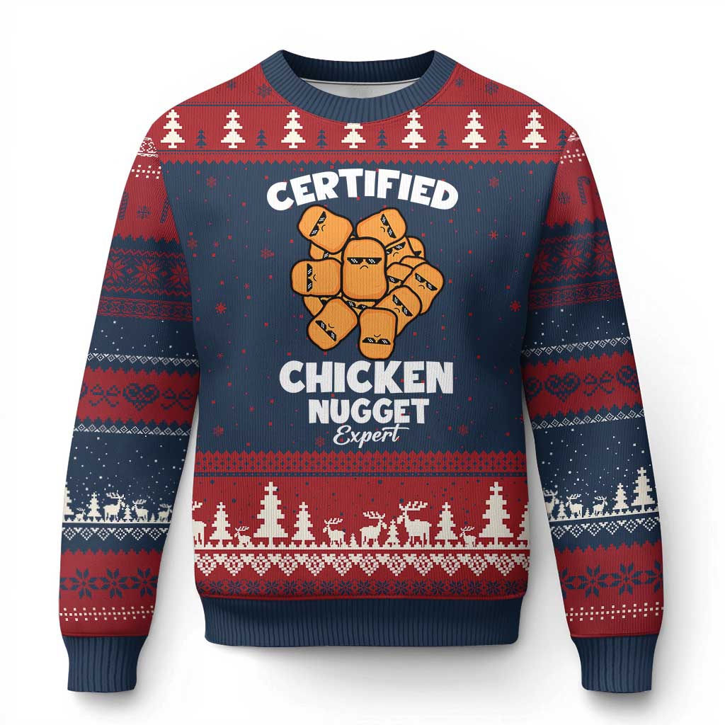 Funny Food Lover Gift Ugly Christmas Sweater Certified Chicken Nugget Expert - Wonder Print Shop