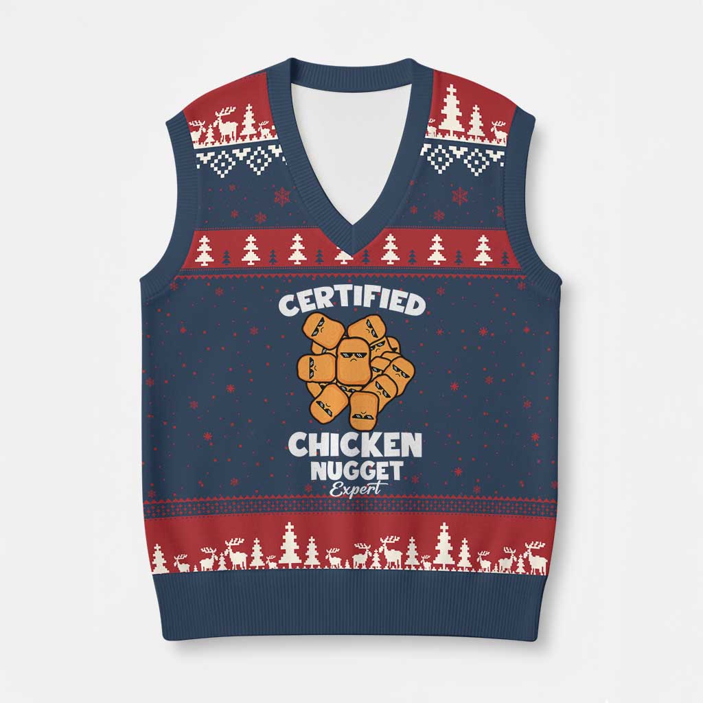 Funny Food Lover Gift V-Neck Knit Sweater Vest Certified Chicken Nugget Expert - Wonder Print Shop