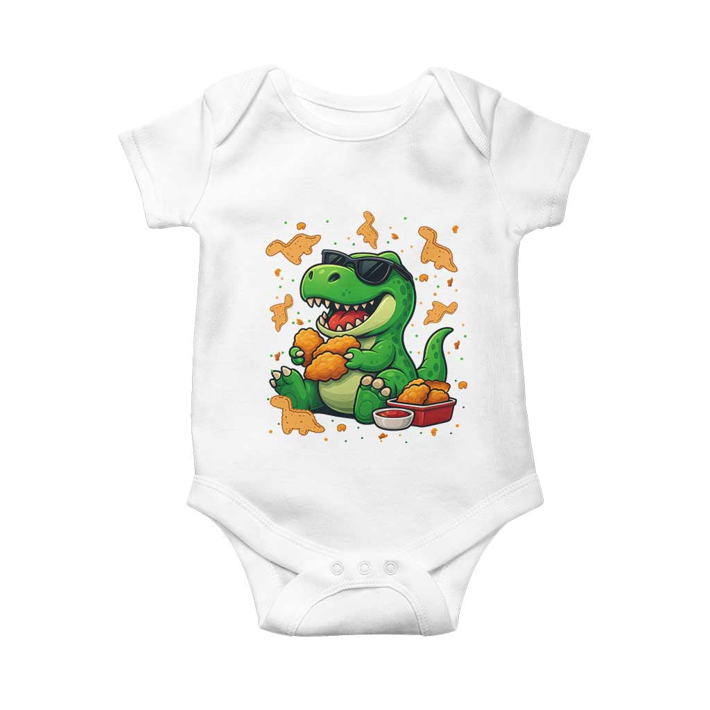 Funny Dinosaur Eating Chicken Nuggets Baby Onesie Food Lover Gift - Wonder Print Shop