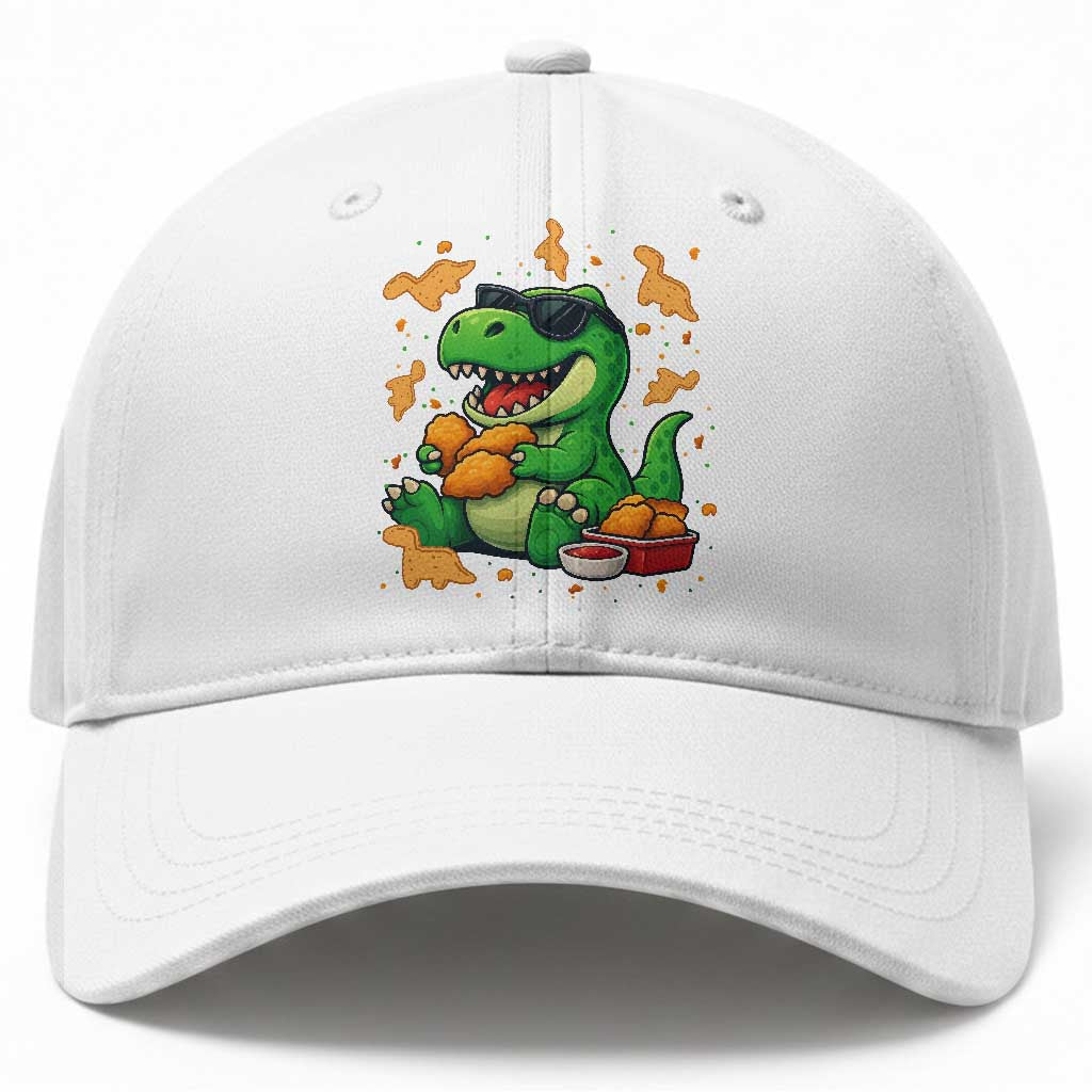 Funny Dinosaur Eating Chicken Nuggets Baseball Cap Food Lover Gift