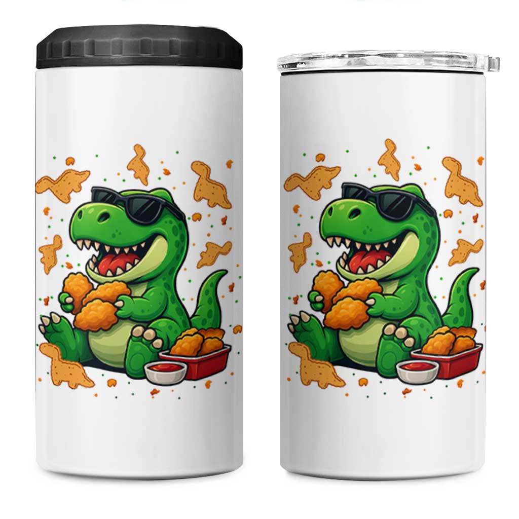 Funny Dinosaur Eating Chicken Nuggets 4 in 1 Can Cooler Tumbler Food Lover Gift