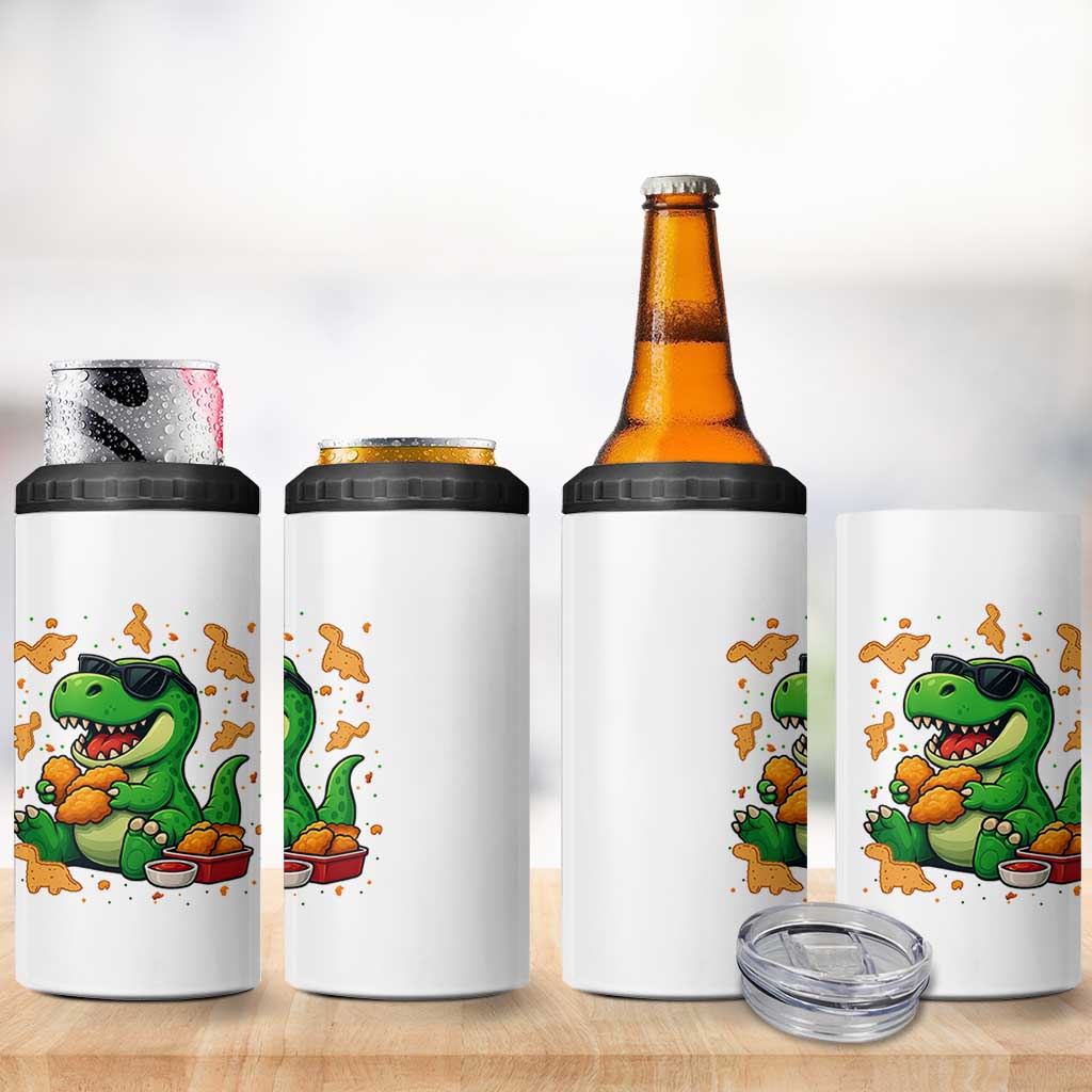 Funny Dinosaur Eating Chicken Nuggets 4 in 1 Can Cooler Tumbler Food Lover Gift