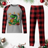 Funny Dinosaur Eating Chicken Nuggets Plaid Pajama Set Food Lover Gift - Wonder Print Shop