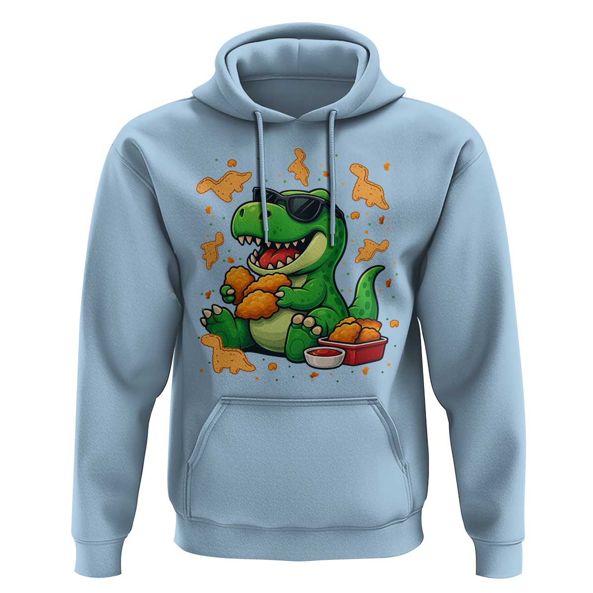 Funny Dinosaur Eating Chicken Nuggets Hoodie Food Lover Gift - Wonder Print Shop