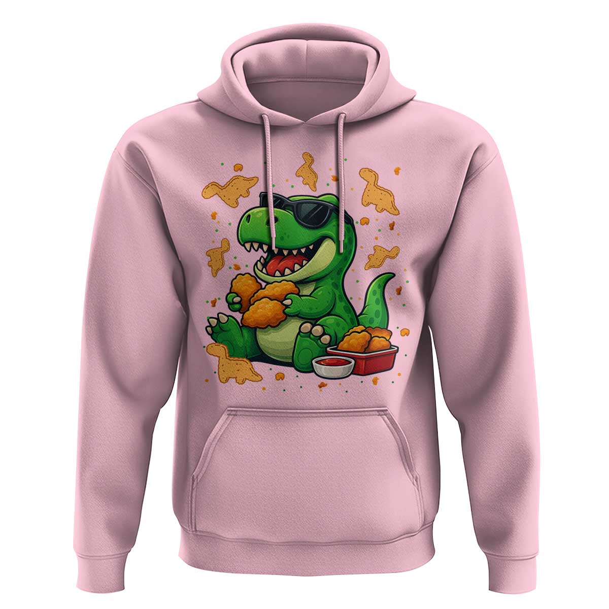 Funny Dinosaur Eating Chicken Nuggets Hoodie Food Lover Gift - Wonder Print Shop