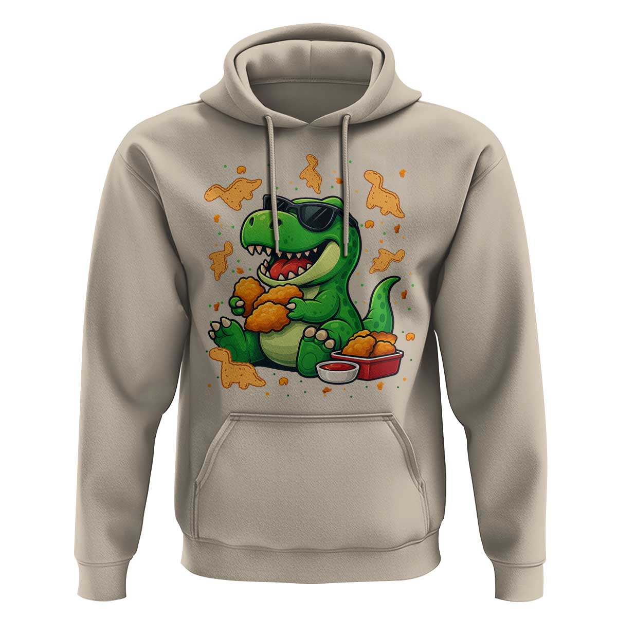 Funny Dinosaur Eating Chicken Nuggets Hoodie Food Lover Gift - Wonder Print Shop