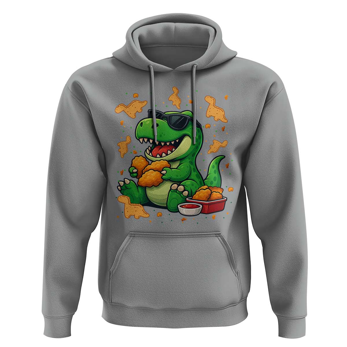 Funny Dinosaur Eating Chicken Nuggets Hoodie Food Lover Gift - Wonder Print Shop
