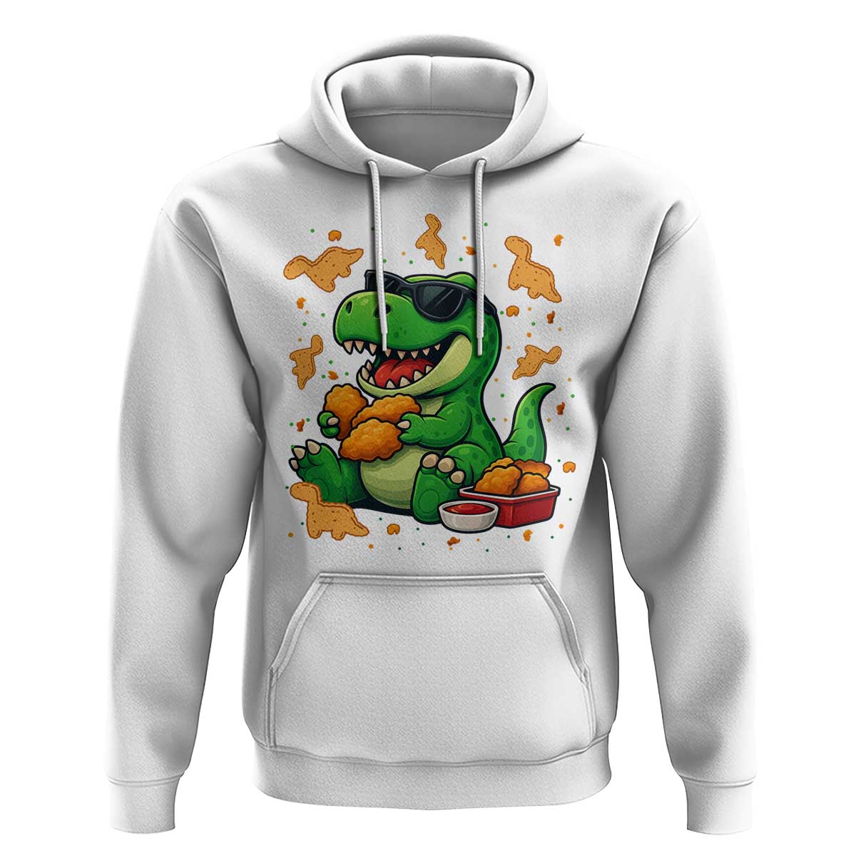 Funny Dinosaur Eating Chicken Nuggets Hoodie Food Lover Gift - Wonder Print Shop