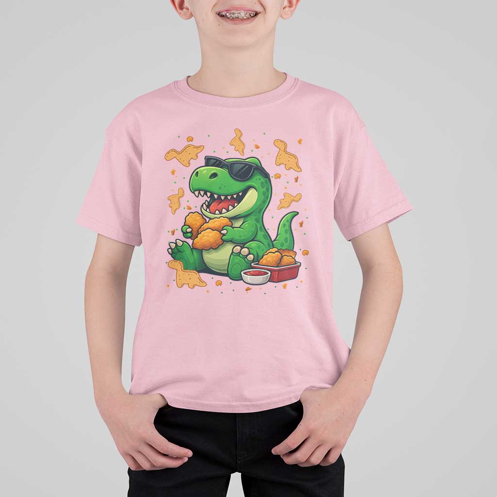 Funny Dinosaur Eating Chicken Nuggets T Shirt For Kid Food Lover Gift - Wonder Print Shop