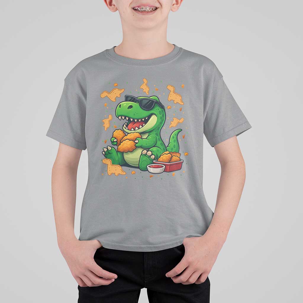 Funny Dinosaur Eating Chicken Nuggets T Shirt For Kid Food Lover Gift - Wonder Print Shop