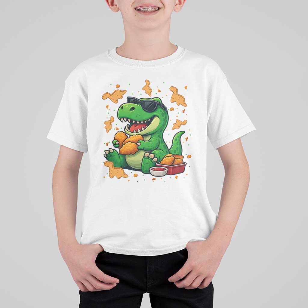 Funny Dinosaur Eating Chicken Nuggets T Shirt For Kid Food Lover Gift - Wonder Print Shop