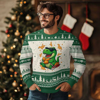 Funny Dinosaur Eating Chicken Nuggets Ugly Christmas Sweater Food Lover Gift - Wonder Print Shop