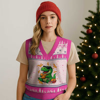 Funny Dinosaur Eating Chicken Nuggets V-Neck Knit Sweater Vest Food Lover Gift - Wonder Print Shop