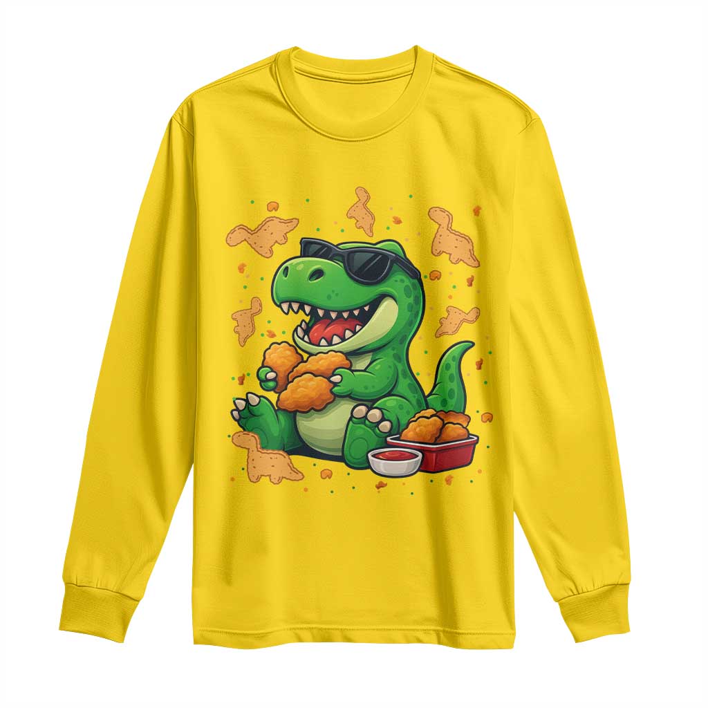 Funny Dinosaur Eating Chicken Nuggets Long Sleeve Shirt Food Lover Gift - Wonder Print Shop