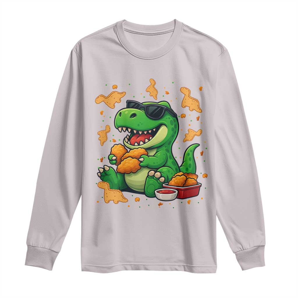 Funny Dinosaur Eating Chicken Nuggets Long Sleeve Shirt Food Lover Gift - Wonder Print Shop