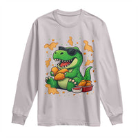 Funny Dinosaur Eating Chicken Nuggets Long Sleeve Shirt Food Lover Gift - Wonder Print Shop