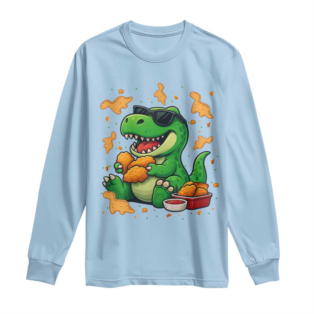 Funny Dinosaur Eating Chicken Nuggets Long Sleeve Shirt Food Lover Gift - Wonder Print Shop