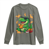 Funny Dinosaur Eating Chicken Nuggets Long Sleeve Shirt Food Lover Gift - Wonder Print Shop