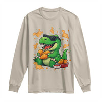 Funny Dinosaur Eating Chicken Nuggets Long Sleeve Shirt Food Lover Gift - Wonder Print Shop
