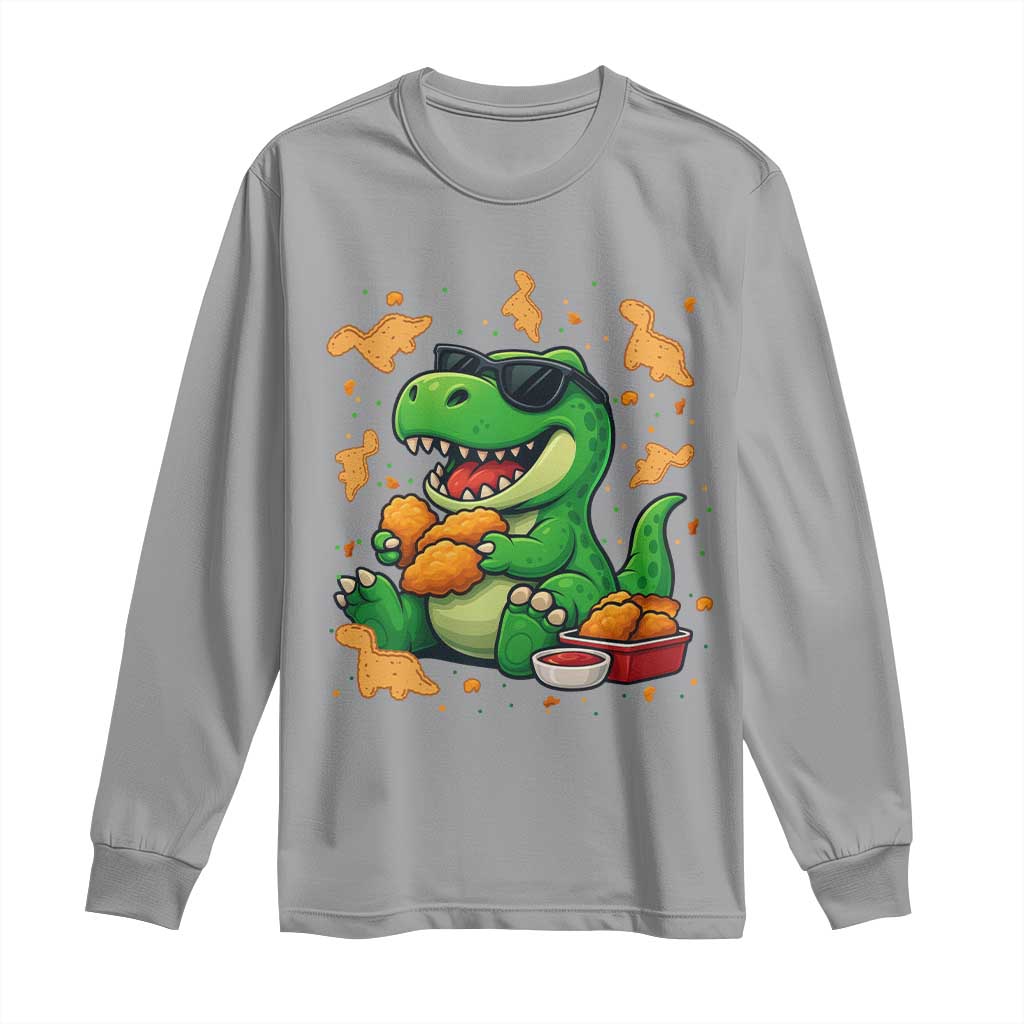 Funny Dinosaur Eating Chicken Nuggets Long Sleeve Shirt Food Lover Gift - Wonder Print Shop