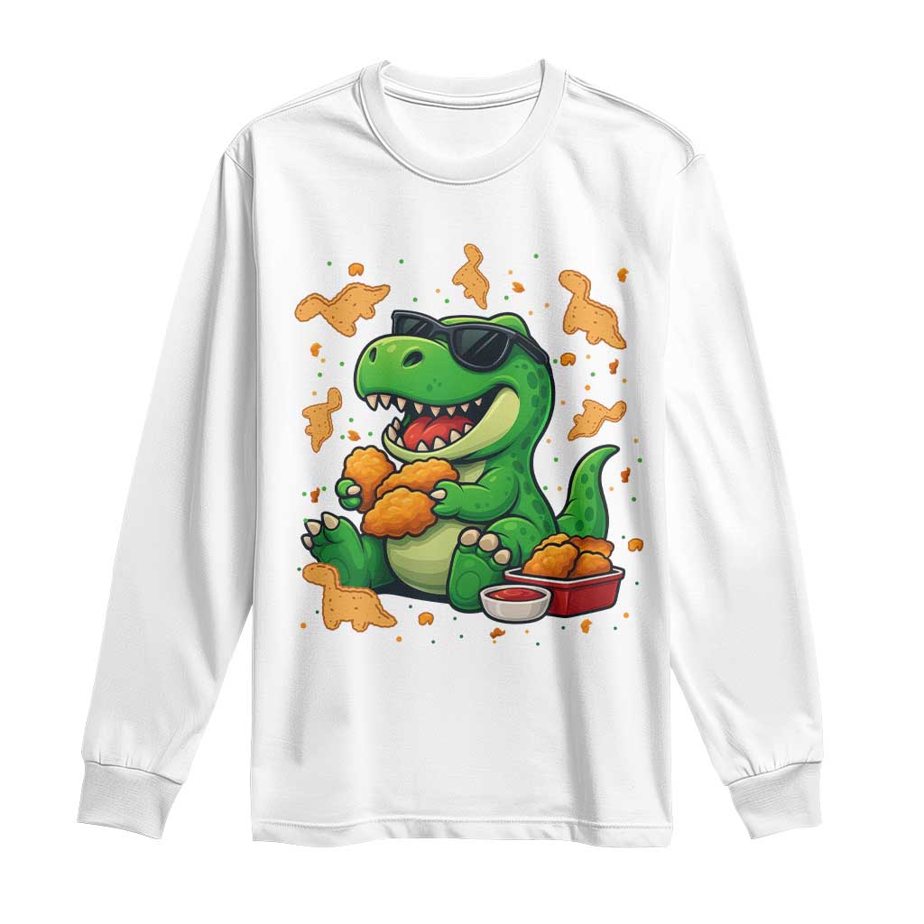 Funny Dinosaur Eating Chicken Nuggets Long Sleeve Shirt Food Lover Gift - Wonder Print Shop