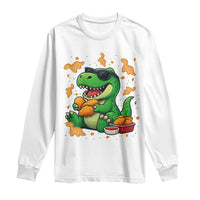 Funny Dinosaur Eating Chicken Nuggets Long Sleeve Shirt Food Lover Gift - Wonder Print Shop