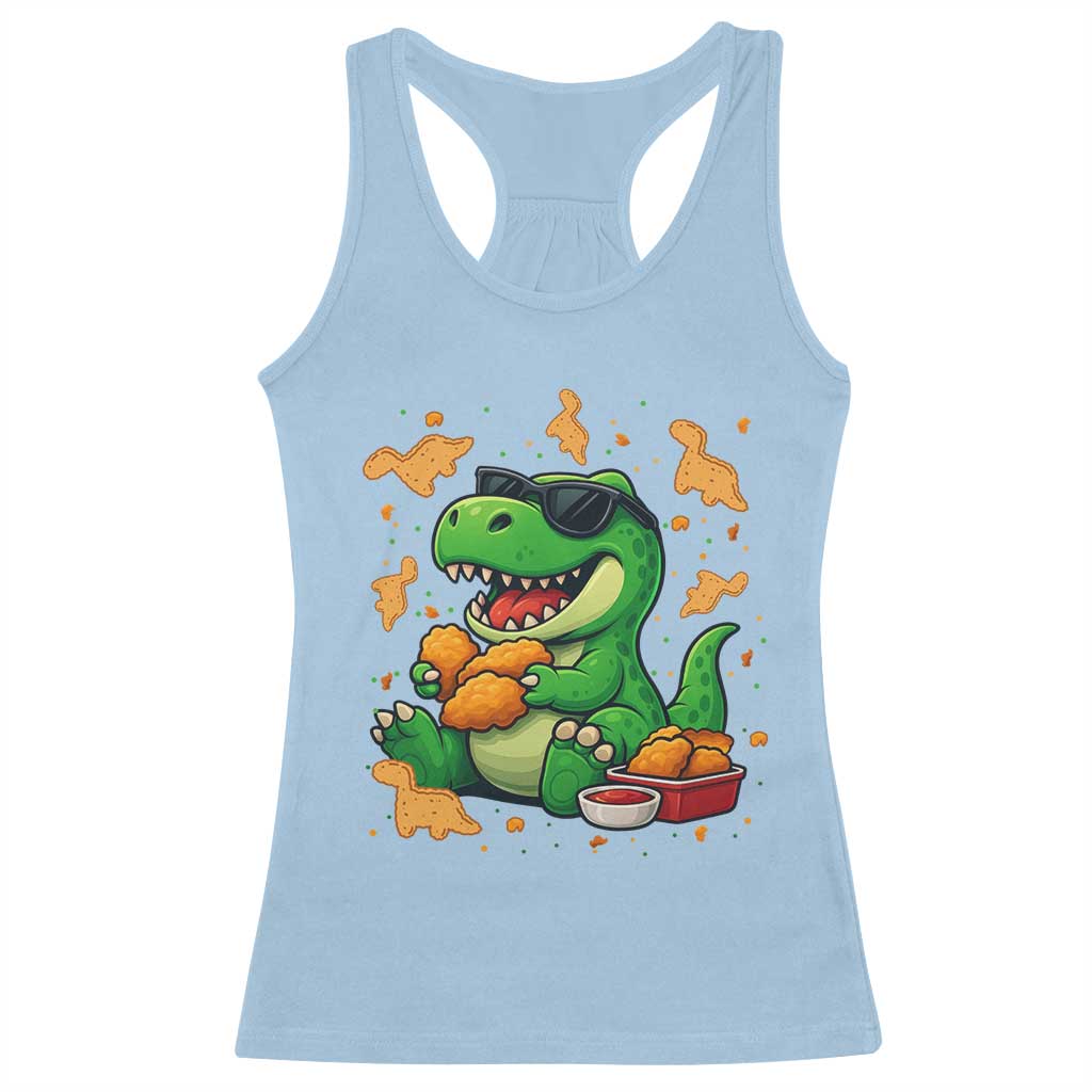 Funny Dinosaur Eating Chicken Nuggets Racerback Tank Top Food Lover Gift - Wonder Print Shop