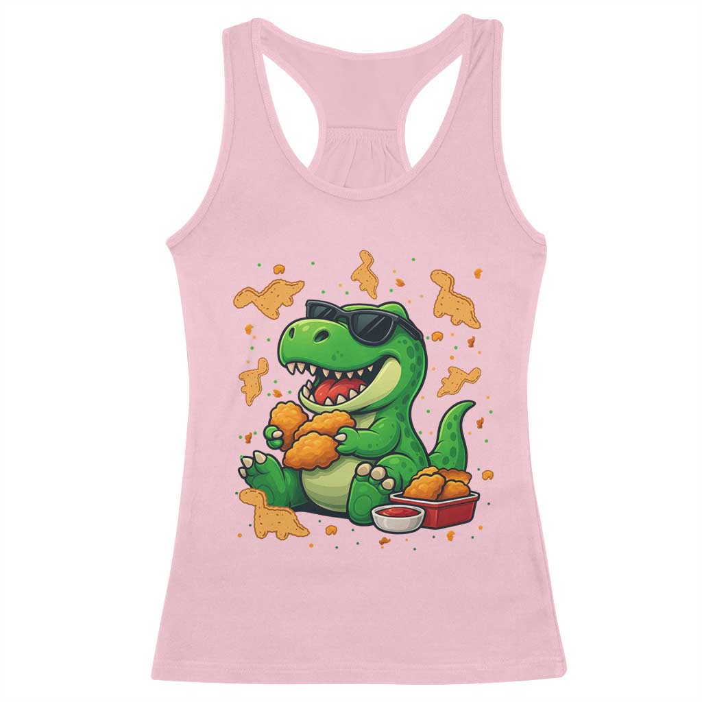 Funny Dinosaur Eating Chicken Nuggets Racerback Tank Top Food Lover Gift - Wonder Print Shop