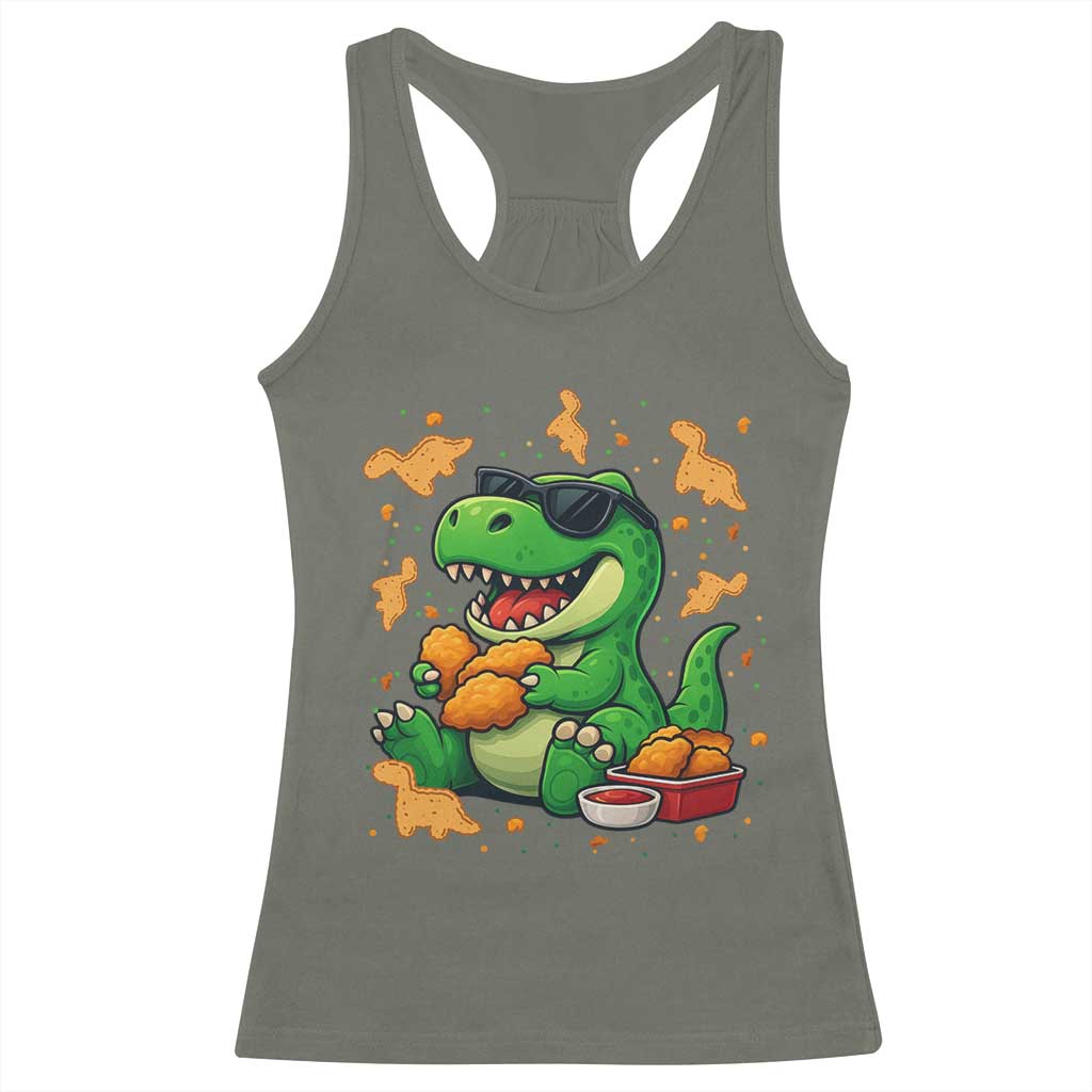 Funny Dinosaur Eating Chicken Nuggets Racerback Tank Top Food Lover Gift - Wonder Print Shop