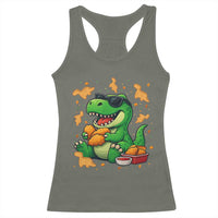 Funny Dinosaur Eating Chicken Nuggets Racerback Tank Top Food Lover Gift - Wonder Print Shop