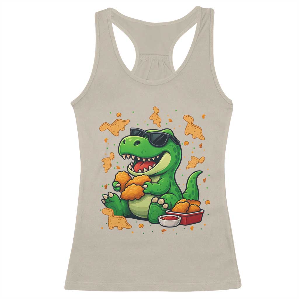 Funny Dinosaur Eating Chicken Nuggets Racerback Tank Top Food Lover Gift - Wonder Print Shop