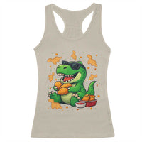 Funny Dinosaur Eating Chicken Nuggets Racerback Tank Top Food Lover Gift - Wonder Print Shop