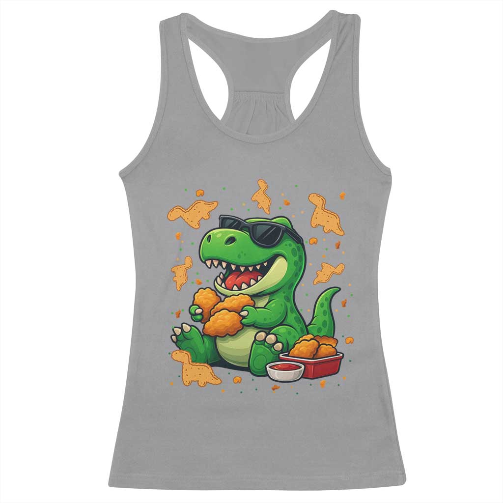 Funny Dinosaur Eating Chicken Nuggets Racerback Tank Top Food Lover Gift - Wonder Print Shop