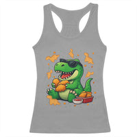 Funny Dinosaur Eating Chicken Nuggets Racerback Tank Top Food Lover Gift - Wonder Print Shop